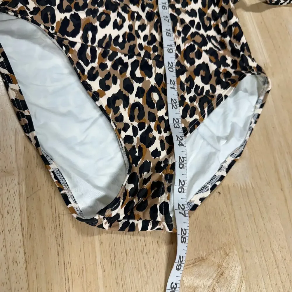 Kate Spade NWT Leopard Animal-Print Halter One-Piece Swimsuit Belt Heart Size M